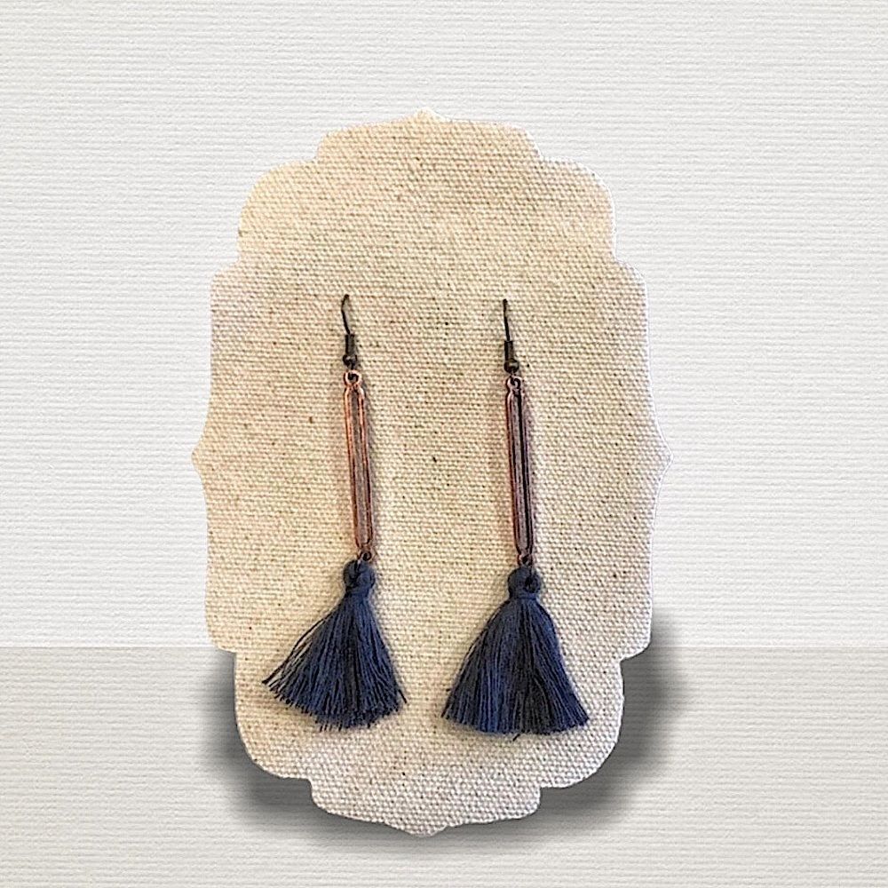 Charcoal Gray Tassel Earrings NEW Handmade USA Boho
